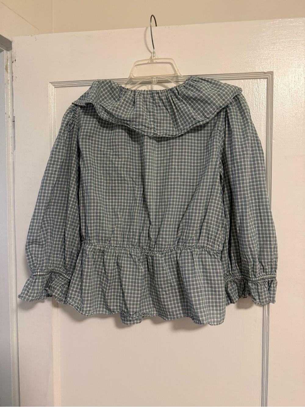 GAP blue Plaid Ruffle Button-Up Blouse - Picture 3 of 4